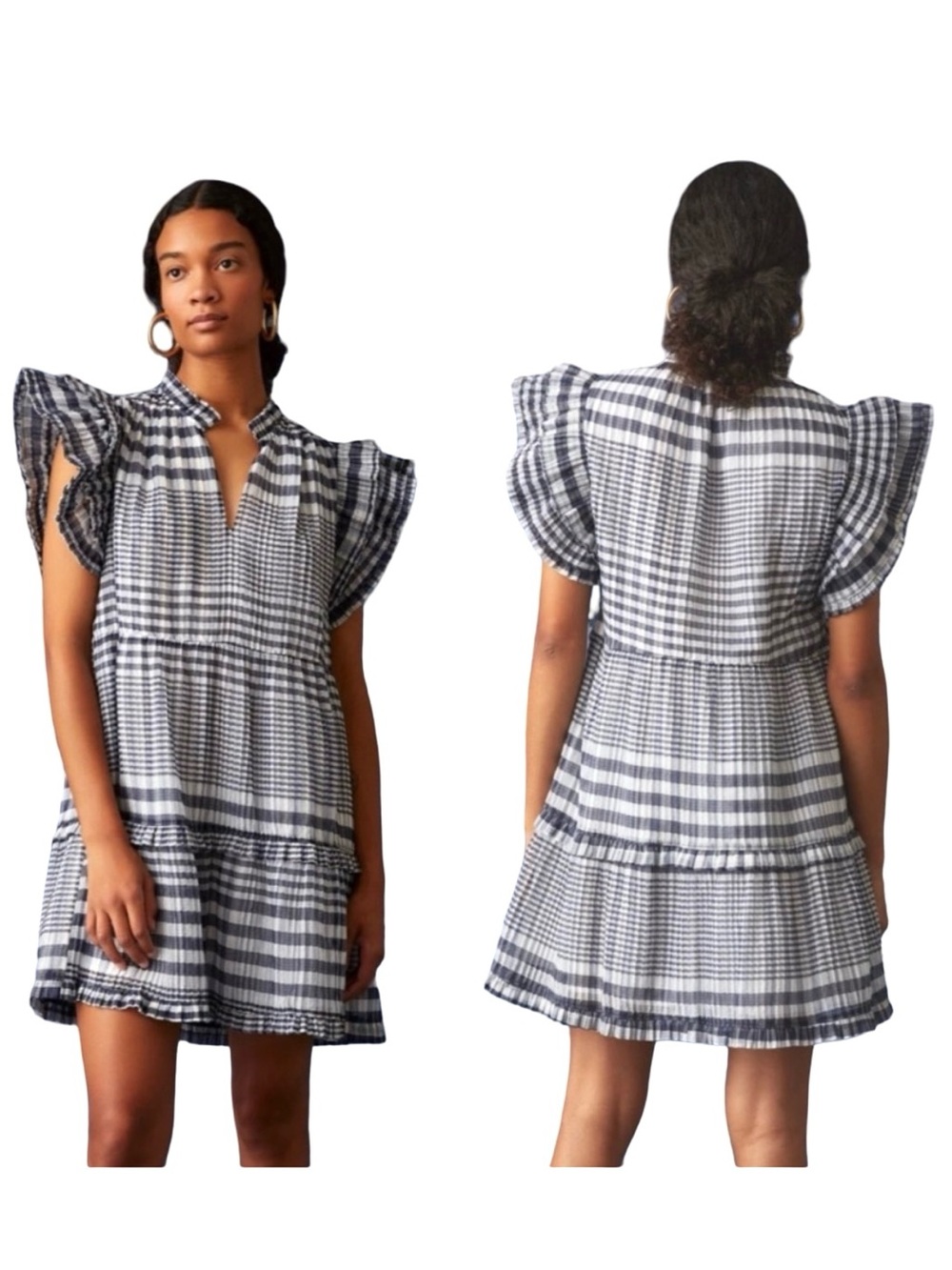 Marie Oliver Tiered Bay Mini Dress Organdy Check Size Small